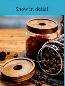 1 Stück Akazienholz versiegelter Glasgefäß mit Holzdeckel, Küchenlagerungsglas für Getreide, geeignet zum Aufbewahren von Kaffeebohnen, Pasta, Gewürzen, Süßigkeiten, Salz, Zucker, Tee, Glasflasche