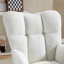 New Modern Rocking Chair With Upholstery And Teddy Fabric, With Extendable Footrest, White - trắng - Xem 5