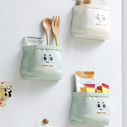 1 件壁挂式冰箱收纳盒，无需钻孔，收纳架带有可爱的装饰，多功能