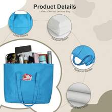 Bolsa de lona con bolsillo externo, bolsa de lona extra grande, bolsas de compras resistentes, bolsa de fin de semana - Blanco y negro - Ver 3