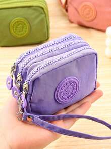 1个复古尼龙零钱包，带3个拉链隔层 - 男女通用迷你钱包，可装现金、卡片和硬币，可水洗防水，简约设计