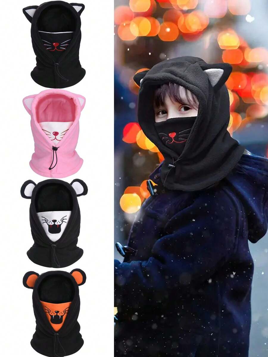 儿童拉法帽滑雪面罩,带猫耳 - 贴合的涤纶帽兜,带防风面罩,轻便,可手洗,适合男孩/女孩,15岁以上适用,圣诞节完美之选 - 彩色 - 查看 1