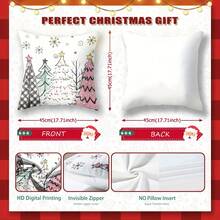 4 buc. fețe de pernă de Crăciun, material textil moale din poliester, stil modern, cu model cu reni și Moș Crăciun, imprimare pe o singură față cu fermoar, lavabilă la mașină, decor pentru casă și dormitor (inserția de pernă nu este inclusă)