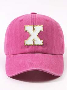 1 件时尚紫红色 26 个字母贴片简约棒球帽，街头休闲聚会弧形帽檐爸爸帽，男女通用户外可调节四季棒球帽 - 棒球帽 - 查看 10