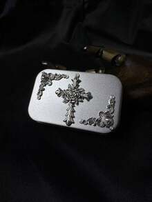 VEA 手工哥特式金属香烟盒，马口铁结构，带一体式翻盖，可容纳 20 支香烟，双收纳盒，用于梳妆台和珠宝，适合口红、戒指和项链，圣诞礼物 - 銀色 - 查看 12