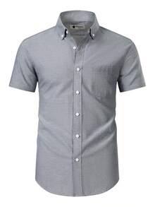 Rand paul Men's Short Sleeve Oxford Shirt, Plain, Casual And Formal, With Versatile Pocket - Xám - Xem 1