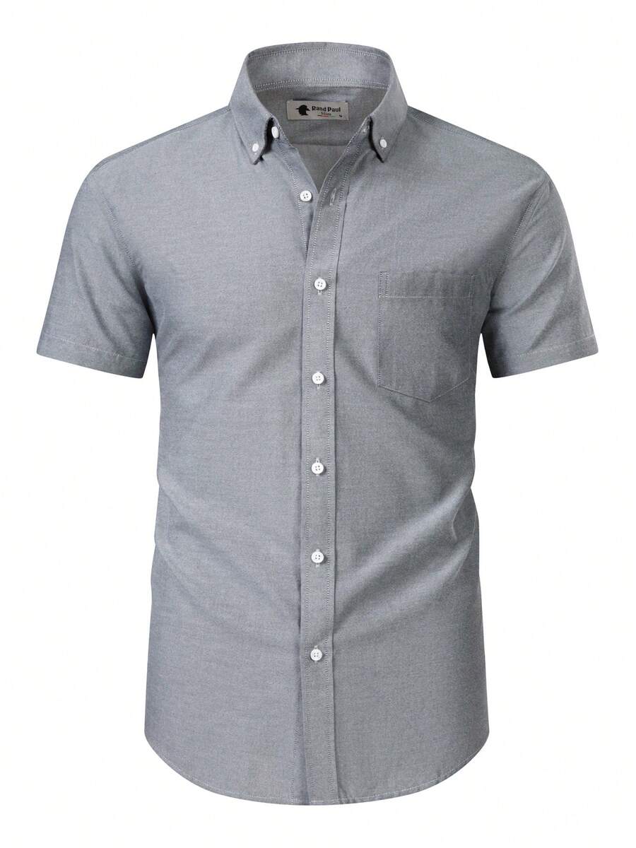 Rand paul Men's Short Sleeve Oxford Shirt, Plain, Casual And Formal, With Versatile Pocket - Xám - Xem 1