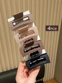 4pcs Women's Fashion Simple Square Hair Claw Hair Clips, Black Coffee Color, Medium Size, Suitable For Daily Use, Gift Hair Accessories, Claw Clip Fall Winter For Vacation Outfits Woman