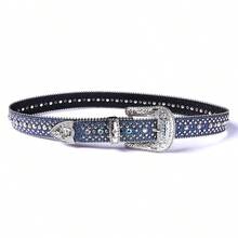 ROMWE Grunge Punk 派对男女水钻镶嵌西部风或牛仔风腰带，奢华水晶水钻镶嵌皮带万圣节夏季、学校秋季、秋季、万圣节 - 銀色 - 查看 10