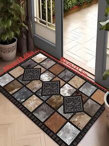 1pc New Red Stone & Tile Pattern Doormat, Suitable For Living Room, Bedroom, Indoor - Machine Washable - Flannel Material, Delicate Wrap, Skin-Friendly, No Pilling, Water-Resistant Easy Care, Odorless - Ideal For Home Decor, Room Decor, Living Room Carpet, Bedroom Carpet, Bathroom Carpet, Kitchen Carpet, Area Rug, Hotel Decor - Area Rug, All Season Use.