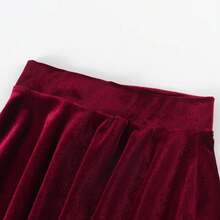 Girls Velvet Stretch Mini Flared Pleated Skater Skirt (4-12 Years) - Màu Đỏ Sâu - Xem 9