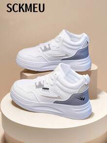 SCKMEU 1 Pair Of Sporty Fashionable Women's Casual White Shoes Student All-Match High-Top Boots