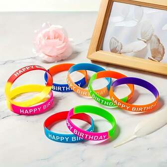 8pcs Colorful Silicone Wristbands For Birthday Party Supplies, Funny Gift Idea, Rubber Bracelets Suitable As Christmas And Favors Or Rewards, Holiday Favors, Event Giveaways, Vibrant Bracelets, Festive Wristbands, Lightweight Bands, Soft Silicone, Novelty Gifts, Wrist Accessories, ' Parties, Party Planners(Random Style Color)