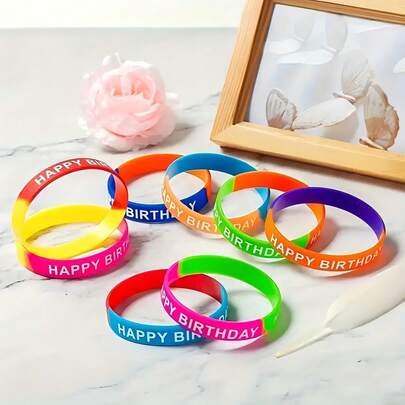 8pcs Colorful Silicone Wristbands For Birthday Party Supplies, Funny Gift Idea, Rubber Bracelets Suitable As Christmas And Favors Or Rewards, Holiday Favors, Event Giveaways, Vibrant Bracelets, Festive Wristbands, Lightweight Bands, Soft Silicone, Novelty Gifts, Wrist Accessories, ' Parties, Party Planners(Random Style Color)