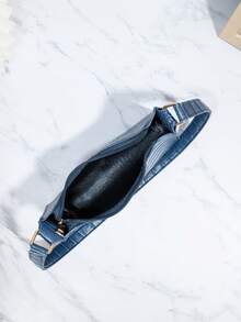 Fashionable Crocodile Embossed Baguette Shoulder Bag For Women - Navy Blue - View 5