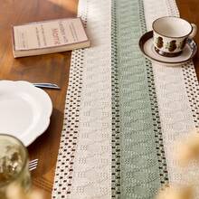 Handmade Woven Boho Farmhouse Style Tassel Table Runner - Suitable For Dining Tables, Round Coffee Tables And Rustic Spring Home Decor, Perfect For Wedding Receptions, Outdoor Parties, Valentine's Day Decor And Ramadan Decor. Rectangular Design, Fits Home And Dining Room Spring Decor, Can Be Used As Kitchen Dining Table Centerpiece, Decorative Table Accessory And Rustic Decor. Exquisitely Woven, Durable. - Green - View 6
