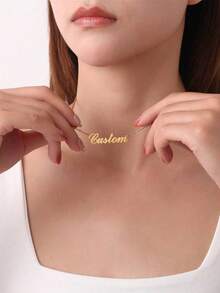 1pc Customized Daily Name Necklace, Personalized Name Necklace, Stainless Steel Customized Nameplate Pendant Necklace, Gift For Valentine's Day, Birthday, Bridesmaid, Christmas, Mother's Day, Her, Party, Fashionable Text Necklace To Showcase Charm - Multicolor - View 3