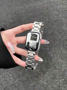 1条女式二合一实心三珠不锈钢常规款表带，兼容 S10/S9/S8（运动版），适合38mm/40mm/41mm/42mm/44mm/45mm/49mm尺寸。也适用于Watch Fit4/Fit3、Redmi Watch 5/4（高级金属款）和小米手环9 Pro/8 Pro。配备快拆接口，可轻松快速拆卸。 - 三珠-銀色 - 查看 5