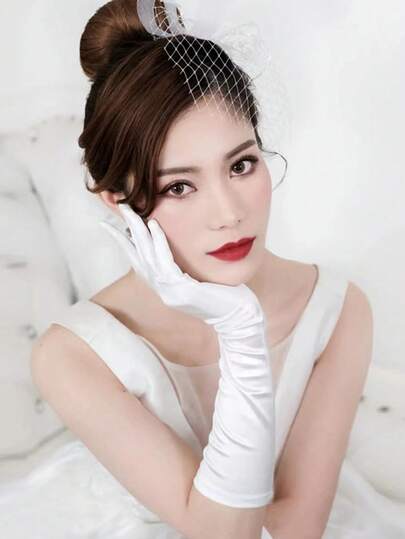 قطعة واحدة من قفازات العروس الطويلة الأنيقة من الساتان - مثالية لفساتين الزفاف والعشاء، تصميم أبيض مرن