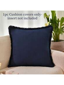 1pc(Pillow Insert Not Included) Farmhouse Style Tasseled Throw Pillow Cover, Soft Washed Fabric Decorative Cushion Cover With Tassel Trim