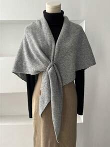 1条简约高品质羊毛混纺纯色三角围巾，女士时尚百搭三角披肩，连衣裙围脖 - 彩色 - 查看 15