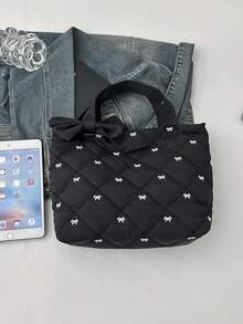 Large Capacity Tote Bag, Quilted For Autumn/Winter, Elegant Butterfly Embroidery New Shoulder Bag, Casual Outdoor & Commute Handbag, Cute Style For Women