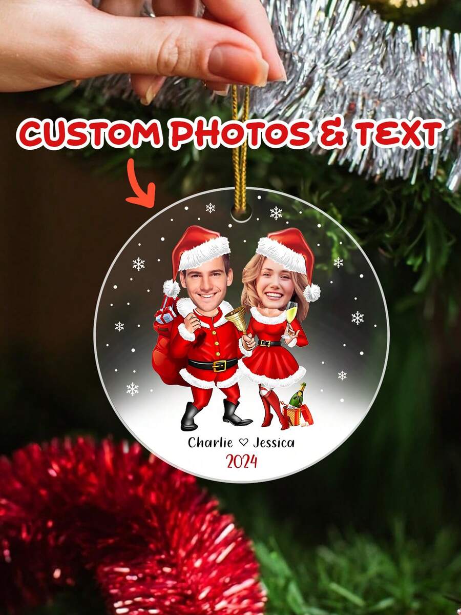 1 pieza Adorno de Navidad personalizado y divertido con foto de pareja - Acostada en el regazo de su novio, adornos personalizados con foto, regalos de pareja para Navidad, regalos de recuerdo, regalo de Navidad 2025, decoración del árbol de Navidad, regalos personalizados, regalos de Navidad personalizados, Navidad, regalos de Navidad para hombres