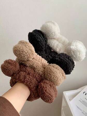 1pc Cute Bear Ear Plush Headband, Wide Elastic Hairband For Women, Suitable For Facial Mask, Autumn/Winter Hair 