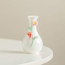 1 pieza Jarrón de flores pequeño minimalista hecho a mano de cerámica, jarrón de porcelana blanca de Dehua, decoración artística para el hogar, accesorio de escritorio de oficina, decoración moderna blanca para el hogar, decoración de habitación, jarrón de vidrio