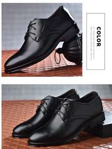 新款男士商务正装鞋，经典系带休闲运动鞋 - 黑色 - 查看 2