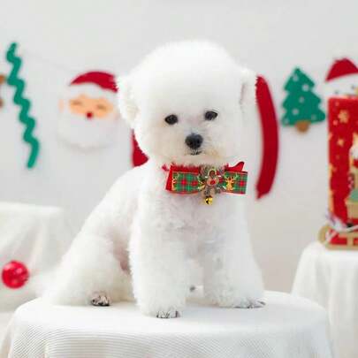 Accessoires de Noël pour animaux de compagnie, Collier nœud papillon avec clochette pour chien et chat, Écharpe décorative de renne de Noël