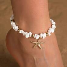 2pcs Summer Beach Vacation Boho Handmade Beaded Starfish Anklet Set, Bohemian Style Glass Rice Bead Ankle Chain For Women's Daily Wear Travel Holiday - 1pc White Stone Starfish Anklet - View 6