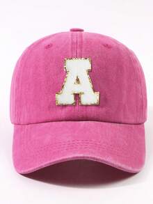 1 件时尚紫红色 26 个字母贴片简约棒球帽，街头休闲聚会弧形帽檐爸爸帽，男女通用户外可调节四季棒球帽 - 棒球帽 - 查看 6