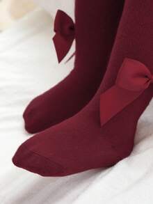 1 Pair Cotton Bow Decor Baby Tights, Infant Leggings - Red - View 4