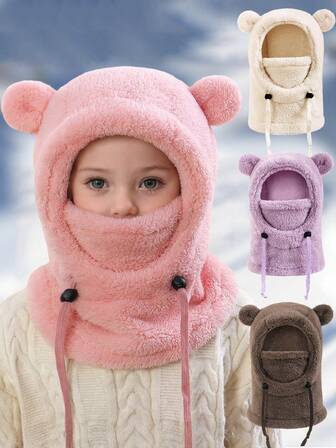 1pc Velvet Winter Warm Kids Balaclava Ski Mask For Boys Girls Multifunctional Fleece Balaclava Windproof One Size Child Bear Ears Winter Warm Hat