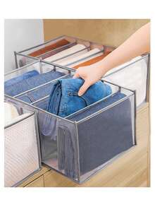 1pc Transparent 7/9-Grid Fabric Drawer Organizer With Handle – Washable Nylon Storage Box For Jeans, T-Shirts, And Clothes – Foldable Closet Divider For Efficient Wardrobe Organization, Foldable Organizer | Transparent Design | Lightweight Organizer, Clothes Organizer Storage - Grey - View 4