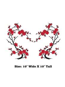 2pcs Red Cherry Blossom Flowers Set Of Two Embroidered Iron On Patches - Multicolor - View 2