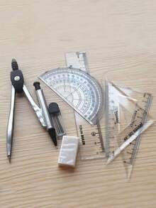 1 Set Compass Set, Includes Ruler, Automatic Pencil, Eraser, 7pcs Drawing Tools, Student Stationery, Suitable For Teaching And Student Drawing