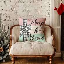 4 buc. fețe de pernă de Crăciun, material textil moale din poliester, stil modern, cu model cu reni și Moș Crăciun, imprimare pe o singură față cu fermoar, lavabilă la mașină, decor pentru casă și dormitor (inserția de pernă nu este inclusă)