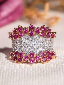 1枚镶嵌立方氧化锆的女士戒指，适合作为婚礼、情人节及其他场合的礼物 - 1# - 查看 20