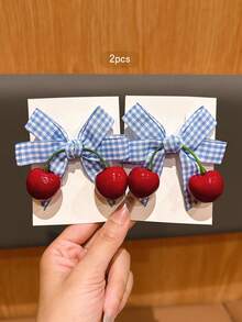 2pcs Cute Cherry Bow Hair Clips, Sweet Style Hair Accessories Suitable For Daily Use, Affordable Hair Decor