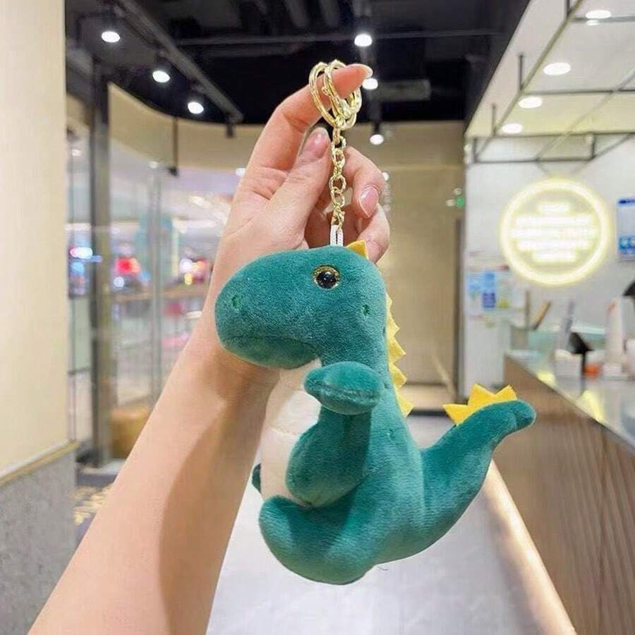 Pequeño llavero de peluche de dinosaurio, accesorio colgante para bolso escolar, muñeca - Verde militar - Ver 1