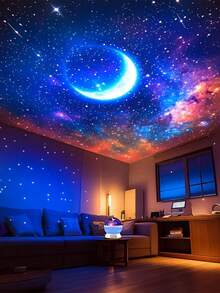 1 件 3D 星空 LED 投影仪，电池供电 USB 供电 LED 桌面灯，360 度旋转星月彩色灯，儿童房卧室装饰夜灯，浪漫求婚艺术品，适合户外，营造浪漫星空效果，适用于室内卧室、客厅、办公室、派对， - 彩色 - 查看 7