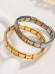 1/2pcs Stainless Steel Smooth Italian Style Bracelet, Stainless Steel Bracelet, Simple & Fashionable For Daily Wear, Silver Charm Bracelet, Suitable For Women Gatherings And Unisex