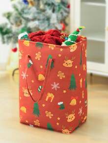 1 件圣诞洗衣篮，大容量储物袋，整理箱，适用于存放衣服、礼物等，用于节日装饰和存储，大容量，厚实，红色和绿色