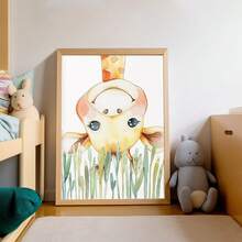 1幅装裱帆布墙画，丛林动物捉迷藏图案，可爱长颈鹿、大象和斑马印花，是装饰婴儿房的完美礼物，波西米亚风动物画，儿童房墙面装饰 - 彩色 - 查看 10