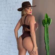 May Mermaid Dreams Padded Beach Elegant Mesh Fabric Buckle Drawstring Bodysuit Beach Holiday Daily 2025 - 鏽棕色 - 查看 2