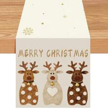 Weihnachtstischläufer, Aquarell Rentier Saisonaler Feiertags Küchen- und Esszimmertischläufer, Fröhliche Weihnachten rustikale Heimdekoration