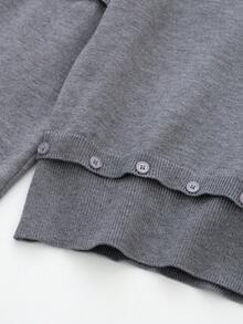 Button Decor Removable Round Neck Long Sleeve Knit Sweater - Grey - View 5