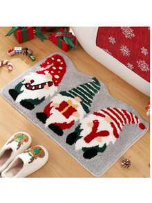 1件圣诞小矮人地毯，仿羊毛浴室垫，门垫，不对称形状地毯，厨房地毯 - 彩色 - 查看 1